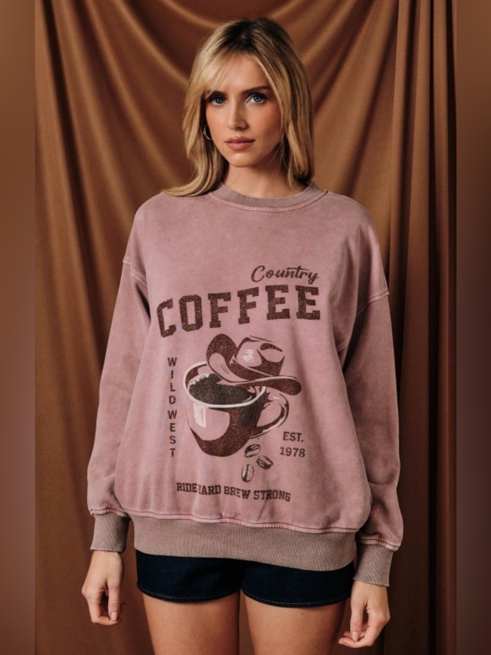 309 Washed Mauve "Coffee" Graphic Sweatshirt - Women